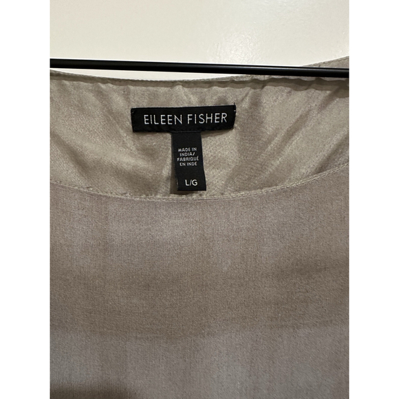 EILEEN FISHER 100% Silk Boat Neck Shift Dress Large Oxidized Cobblestone Taupe - Picture 4 of 8